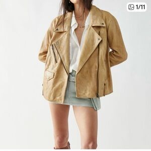 We The Free Free People Tan Leather Moto Jacket